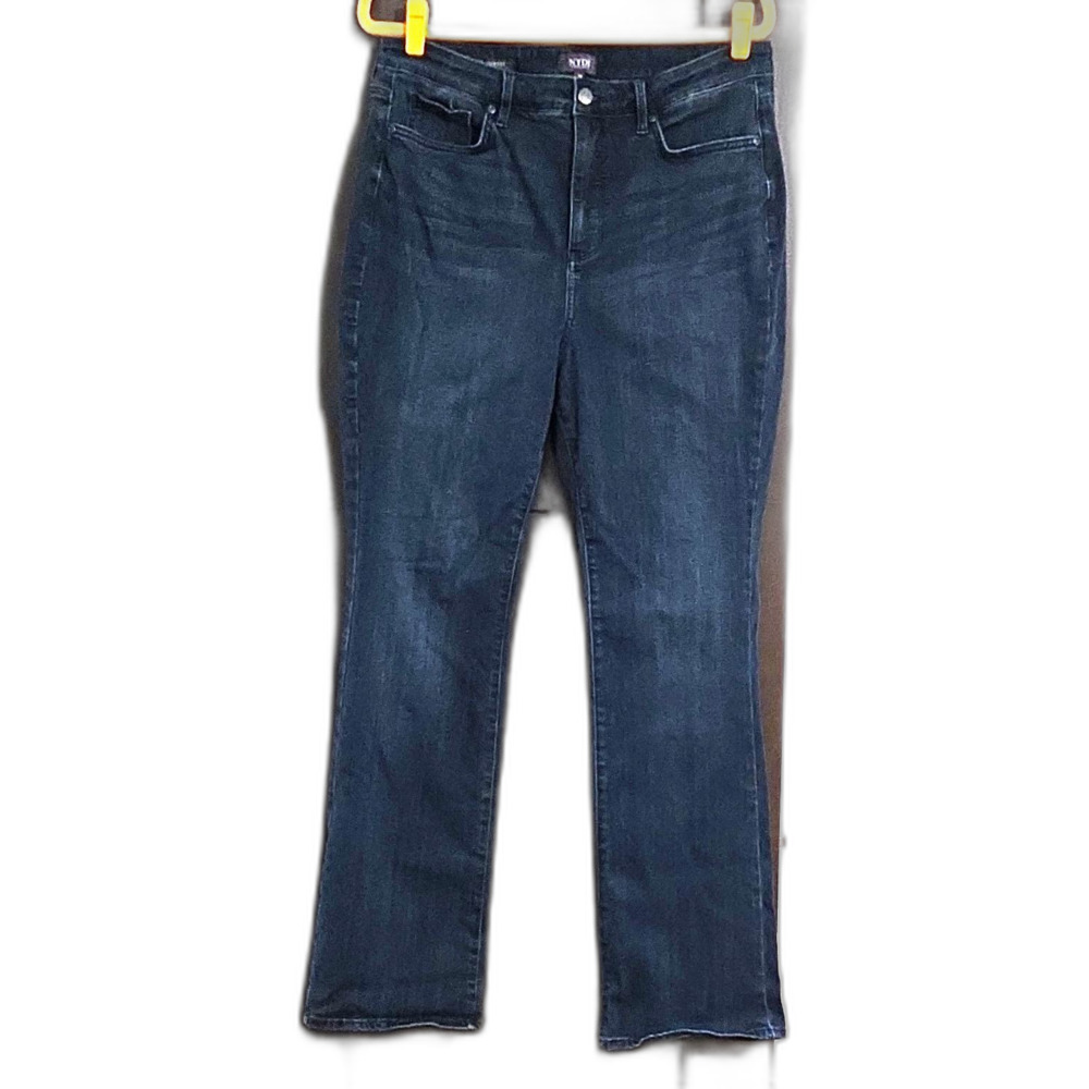 NYDJ LADIES BILLIE MINI BOOT DARK WASH BLUE DENIM JEANS POCKETS SZ 14 REGULAR